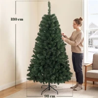 HOMCOM Árbol de Navidad Artificial 180 cm con 888 Ramas Ignífugas Base Metálica Plegable Verde(m-3)
