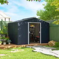 Outsunny Casetta Porta Attrezzi in Acciaio con Tetto Inclinato e 2 Porte Scorrevoli, 277x195x192 cm, Grigio Scuro(m-9)