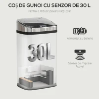 HOMCOM Coș de Gunoi de 30L cu Senzor pentru Deschidere și Închidere Automată, 33x25x57.5 cm, Argintiu(m-4)