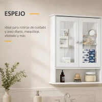 kleankin Armario de Baño con Espejo, Armario de Pared con 2 Puertas, Estante Abierto, Estante Ajustable, Mueble de Baño Colgar para Cocina, Salón, 56x13x58 cm, Blanco(m-5)