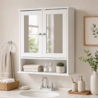 kleankin Armario de Baño con Espejo, Armario de Pared con 2 Puertas, Estante Abierto, Estante Ajustable, Mueble de Baño Colgar para Cocina, Salón, 56x13x58 cm, Blanco(m-1)