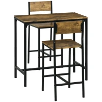 HOMCOM 3-delig Barset, Statafel, 2 Hoge Krukken, MDF, Metalen Frame, Waterafstotend, Bruin(m-11)