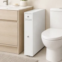 HOMCOM Dulap Baie Slim cu 2 Sertare și Compartiment Deschis, 16x48x58 cm, Alb(m-8)