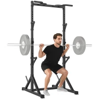 SPORTNOW Power Tower freistehend Dip Station mit Langhantelablagen, Kraftturm bis 200 kg aus Stahl, Schwarz(m-12)