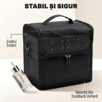 HOMCOM Trusă Machiaj Profesională, 4 Compartimente Interioare Detașabile, Curea și Mâner, 27,5x19,5x24,5 cm, Negru(m-7)