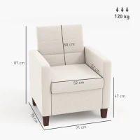 HOMCOM Polsterfauteuil in Linnenlook, Schuim, Zitkussen, Houten Frame, Crème(m-3)