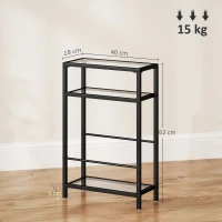 HOMCOM 3-laags rek met glazen platen, 18 cm breed, stalen frame, dwarsbalken, Zwart(m-3)
