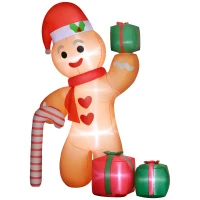 Outsunny 245 cm Opblaasbare Kerstdecoratie voor buiten – Gingerbread Man met geïntegreerde LED-verlichting, opblaasbare outdoor kerstversiering met zuurstok, ideaal voor tuin, grasveld en feest(m-10)