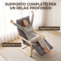HOMCOM Poltrona Salotto in Lino con Poggiapiedi, Schienale Alto, Grigio Scuro(m-7)