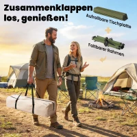 Outsunny Campingtisch Klapptisch mit Aufrollbarer Tischplatte, X-Rahmen Tragetasche 116 x 59 cm Militärgrün(m-4)