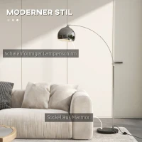 HOMCOM Booglamp, Staande Lamp, Verstelbaar, Voetschakelaar, Voet in Marmerlook, 170-180cm, Zilver/Zwart(m-4)