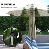 Outsunny Sombrilla Doble de Jardín 4x2 m con 36 Luces LED UPF50+ Manivela 12 Varillas  Resistente al Agua Beige(m-8)