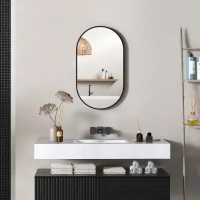 HOMCOM Oglindă Baie Ovală de Perete cu Ramă din Aluminiu, Verticală sau Orizontală, 40 x 70 cm, Negru(m-10)
