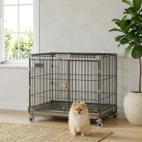 PawHut Cage pour Chien, Plateau Amovible, Roues avec Freins, Toit Ouvrant Verrouillable, 60,5x45,5x54,5cm, Noir(m-11)