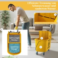HOMCOM Schoonmaakwagen 20L Poetswagen met Pers en Veegset, Emmer incl. Mop, Rol(m-5)
