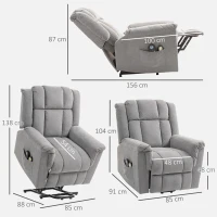 HOMCOM Powerlift-stoel, Massagestoel met Verwarmingsfunctie, Polsterstoel met Voetsteun, Zijvak, Stofbekleding, Donkergrijs(m-3)