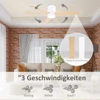 HOMCOM Plafondventilator met LED-licht, 2-in-1 ontwerp, met timer, afstandsbediening, plafondlamp met ventilator, Wit+Natuurhout(m-4)