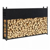 Outsunny Kaminholzregal 202 x 25 x 113 cm Brennholzregal mit 600D-Oxford-Abdeckung Stahlrahmen bis 500 kg Schwarz(m-12)