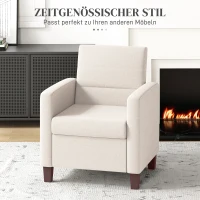 HOMCOM Polsterfauteuil in Linnenlook, Schuim, Zitkussen, Houten Frame, Crème(m-4)