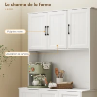 HOMCOM Buffet Haut Cuisine Moderne, 6 Portes, 1 tiroir, 1 Compartiment Ouvert, Étagères Réglables, 100 x 39,5 x 180,5 cm, Blanc(m-6)