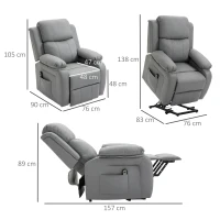 HOMCOM Elektrische opsta-fauteuil, afstandsbediening, kunstleerbekleding, gestoffeerde fauteuil met opsta-functie, Grijs(m-3)