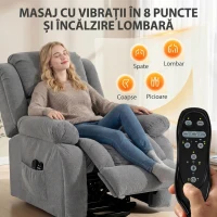 HOMCOM Fotoliu Rabatabil pentru Masaj și Reclinabil cu 2 buzunare și telecomandă, 93x104x105 cm, Gri(m-4)