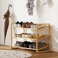 HOMCOM Bamboerek, schoenenrek, halrek, 3-niveaus ontwerp, 30 kg draagvermogen, hout(m-7)