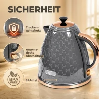HOMCOM Wasserkocher, 2200W, Sichtfenster, Filter, Schnellkocher, Grau(m-6)