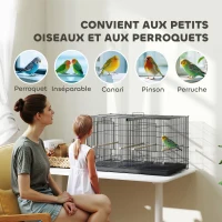 PawHut Cage à oiseaux volière intérieur acier avec séparateur 4 perchoirs plateau coulissant 4 mangeoires 76 x 46 x 46 cm noir(m-8)