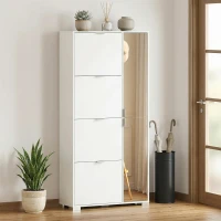 HOMCOM Meuble à chaussures 16 paires armoire à chaussures 4 tiroirs rabattables 2 portes en miroir étagères réglables blanc(m-8)