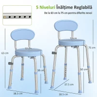 HOMCOM Scaun de Duș Rotativ 360° cu Spătar, Înălțime Reglabilă, Albastru Deschis(m-3)