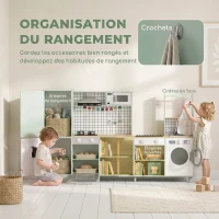AIYAPLAY Cuisine Enfant Jouet d'Imitation, Micro-Ondes, Four, Plateau Rotatif sur Roulettes, 160x32x97,5cm, Vert Clair(m-7)