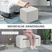 HOMCOM Voetenbankenset - 3-delige voetenbankenset, knoopsgatontwerp, 89 cm x 42,5 cm x 45 cm, crème(m-7)