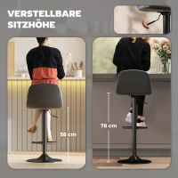 HOMCOM 2-delige Set Barkrukken, Draaibare Barstoelen met Kunstleren Bekleding, met Rugleuning en Voetsteun, Metalen Basis, Zwart(m-4)