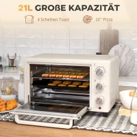 HOMCOM Minioven, 3 Kookmodi, tot 230° C, 1400W, met Accessoires, 46x38,5x29cm, Crème(m-4)