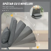 HOMCOM Fotoliu Extensibil 3 în 1 cu Spătar Reglabil pe 5 Nivele, din Material cu Efect de In, 73x78x81 cm, Gri Închis(m-5)