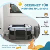 PawHut Spielgehege für Haustiere, faltbar, mit Aufbewahrungstasche, für Welpen und Kätzchen, drinnen und draußen, Grau(m-4)