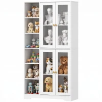 HOMCOM Buffet haut cuisine, vaisselier vitrine avec 4 portes à fermeture douce en verre trempé, 90x35x172cm, blanc(m-13)