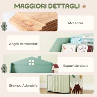 AIYAPLAY Libreria per Bambini a 3 Livelli con Cassetti e Scaffali, in Legno e Tessuto, 62.5x30x91.5 cm, Verde(m-7)