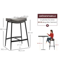 HOMCOM Set van 2 barstoelen, gepolsterde zitplaatsen, stalen frame, 120 kg draagvermogen, Grijs(m-3)