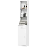 HOMCOM Hoge Badkamerkast, Smal Ontwerp, Lade, Schappen, Kast, Spaanplaat, Wit(m-10)