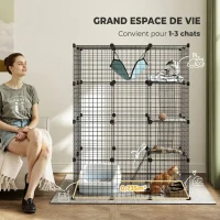 PawHut Cage pour chat d'intérieur parc pour chat en acier à 4 niveaux DIY avec 5 portes hamac 1-3 chats 105 x 70 x 140 cm noir(m-4)