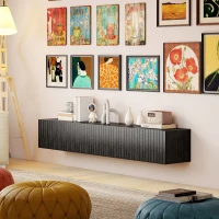 HOMCOM Meuble TV suspendu 140cm, meuble télé pour téléviseur 72 pouces, 2 portes rabattables, 140x25x22cm, noir(m-8)