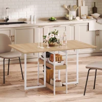 HOMCOM Klappbarer Esstisch im Industriedesign, für bis zu 4 Personen, offene Regale, flexibel, Metall, Spanplatte, Holzoptik Natur(m-6)