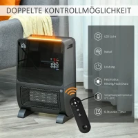 HOMCOM 2 in 1 luchtverhitter met afstandsbediening luchtbevochtiger keramisch LED licht bevochtigingsfunctie 8-uurs timer kachel verwarming 2000W ABS zwart 33 x 21 x 49.5 cm(m-6)