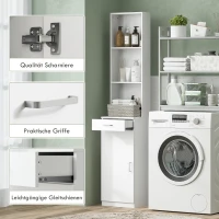 HOMCOM Hoge Badkamerkast, Smal Ontwerp, Lade, Schappen, Kast, Spaanplaat, Wit(m-7)
