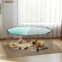 PawHut Parc pour chien, enclos chien 8 panneaux avec toit, modulable et pliable, enclos portable 60H cm avec porte argent vert(m-11)
