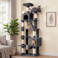 PawHut Árbol Rascador para Gatos 204 cm Multinivel con 2 Cuevas Hamaca 2 Camas Postes de Sisal Escalera 2 Bolas Gris Oscuro(m-8)