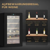 HOMCOM Wijnkoelkast voor 24 flessen, instelbare temperatuur van 5 tot 20° C, LED-verlichting, zwart, 43 x 45 x 75 cm(m-4)