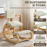 HOMCOM Scaun Ergonomic pentru Genunchi cu Spatar, Balansoar, Postural, Lemn Mesteacan, Crem(m-7)